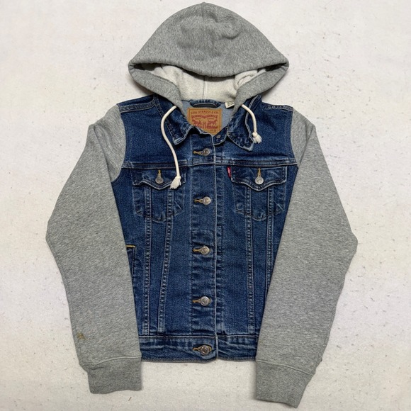 Levi's Other - Levi Denim Trucker Jacket Hoodie Gray Sweatshirt Sleeves Women's Small Classic